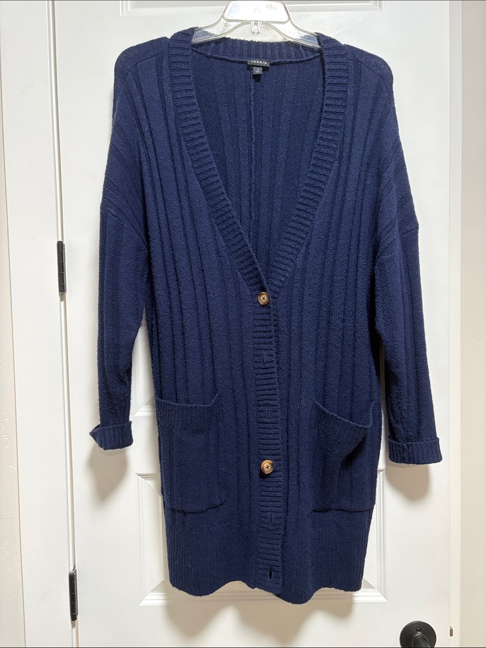 Torrid Navy Ribbed Button-Front Cardigan Sweater